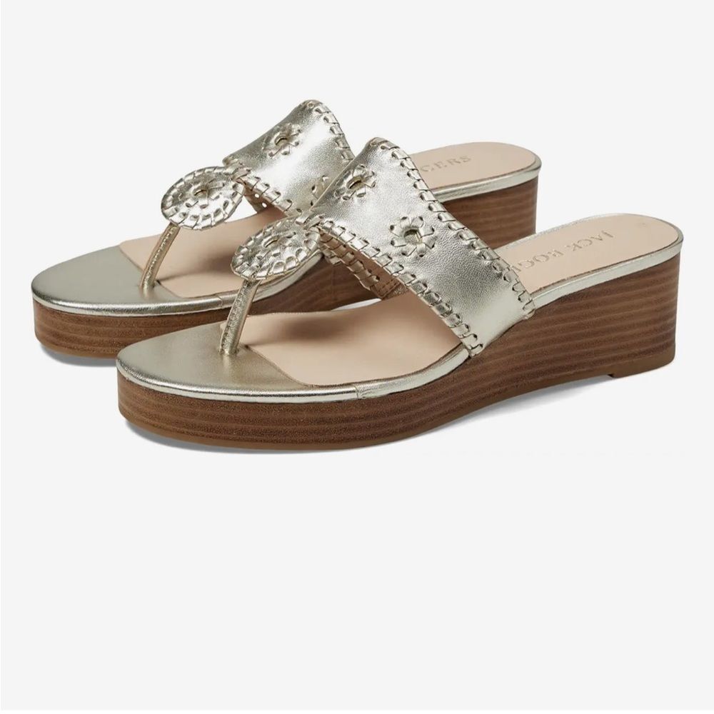 Jack Rogers Stacked Mid Wedge Platinum Platforms